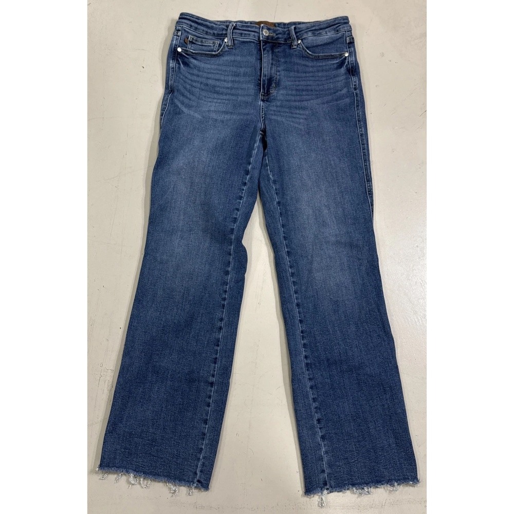 Judy Blue Pull On Flare  High Rise Jeans 15/32 XL 32" Waist High Rise Raw Hem